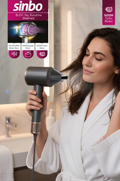 Sinbo SHD 1727 1600W BLDC Saç Kurutma Makinesi Gri – Sessiz ve Hızlı Kurutma ürün görseli 1