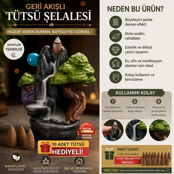 Tedisanat Dekoratif Geri Akışlı Tütsü Şelalesi Backflow Tütsülük Duman Efektli ürün görseli 1