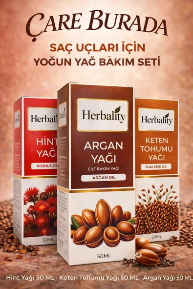 Saç Uçları İçin Yoğun Yağ Bakım Seti (Hint Yağı & Argan Yağı & Keten Tohumu Yağı) ürün görseli 1