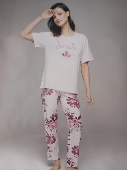 Kadın Kısa Kollu Pijama Takımı Pembe 2457 ürün görseli 1