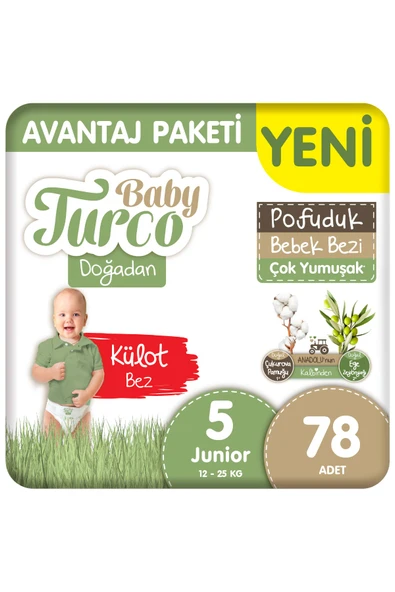 Baby Turco Doğadan Avantaj Paketi Pofuduk Külot Bez 5 Numara Junior 78 Adet ürün görseli 1