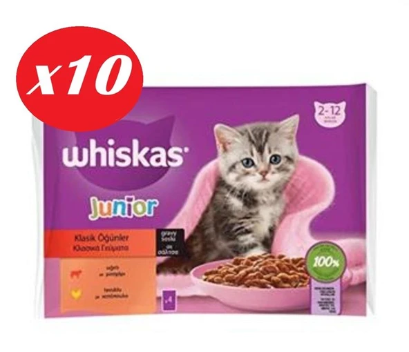 Whiskas Junior Yavru Kedi Sığırlı Tavuklu 4X85 Gr Set 10'lu ürün görseli 1
