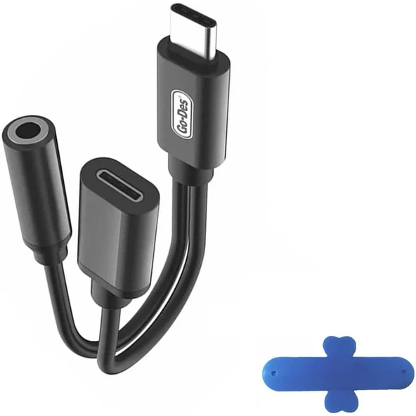 Go-Des 2'si 1 Arada Serisi Type-C - Aux ve Şarj Dönüştürücü Kablo 15 CM Hat Uzunluğu USB-C - 3,5 mm Kulaklık Ses Adaptörü ve Şarj (GD-UC033/Siyah) ürün görseli 1