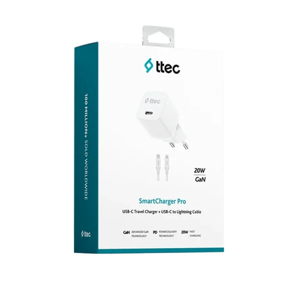 TTEC 2SCP01LB 20W PD HIZLI ŞARJ CİHAZI + TYPE C - LIGHTNING KABLO ürün görseli 1