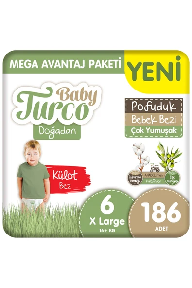 Baby Turco Doğadan Mega Avantaj Paketi Pofuduk Külot Bez 6 Numara Xlarge 186 Adet ürün görseli 1