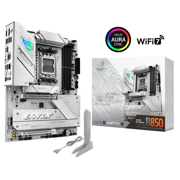 ASUS ROG STRIX B850-A GAMING WIFI AMD B850 AM5 DDR5 6400 DP HDMI 3X M2 USB3.2 WİFİ 6E BT AURA RGB 2.5GBİT LAN ATX ARMOURY CRATE AI SUİTE 3 PCIE SLOT Q RELEASE ürün görseli 1