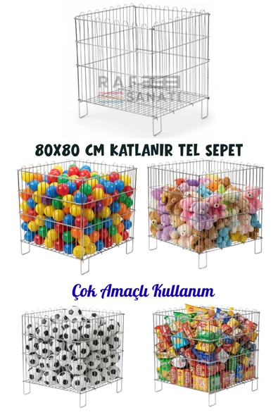 Katlanır Tel Havuz Sepeti 80x80 cm Market ve Mağaza Promosyon Sepeti Metal Havuz Sepet ürün görseli 1