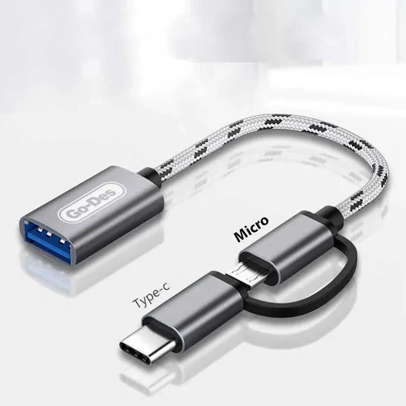 Go Des GD-CT033 2'si 1 Arada Mikro - Tip-C Otg Gri ürün görseli 1