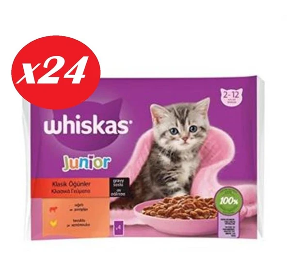 Whiskas Junior Yavru Kedi Sığırlı Tavuklu 4X85 Gr Set 24'lü ürün görseli 1