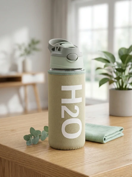 H2O KILIFLI PİPETLİ CAM MATARA * 500 ML ürün görseli 1
