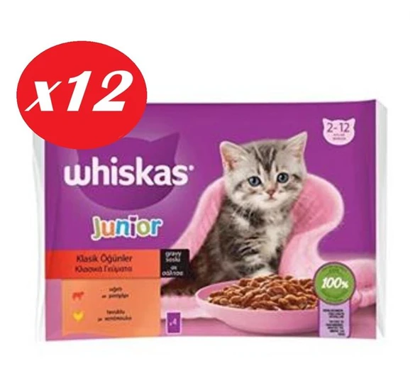Whiskas Junior Yavru Kedi Sığırlı Tavuklu 4X85 Gr Set 12'li ürün görseli 1