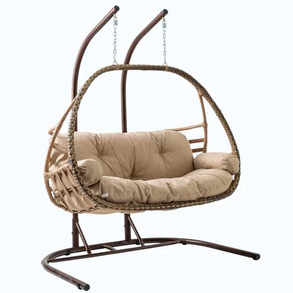 Rehome Malta Çiftli Rattan Bahçe Salıncağı | Açık Kahve ürün görseli 1