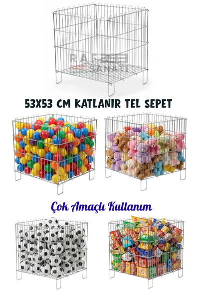 Katlanır Tel Havuz Sepeti 53x53 cm Market ve Mağaza Promosyon Sepeti Metal Havuz Sepet ürün görseli 1