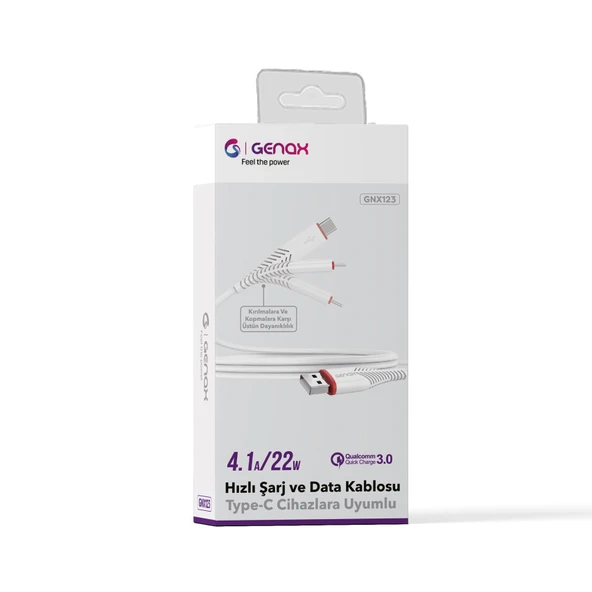 Genax GNX123 Type-C To USB Balık Kablo 3.4 A -beyaz ürün görseli 1