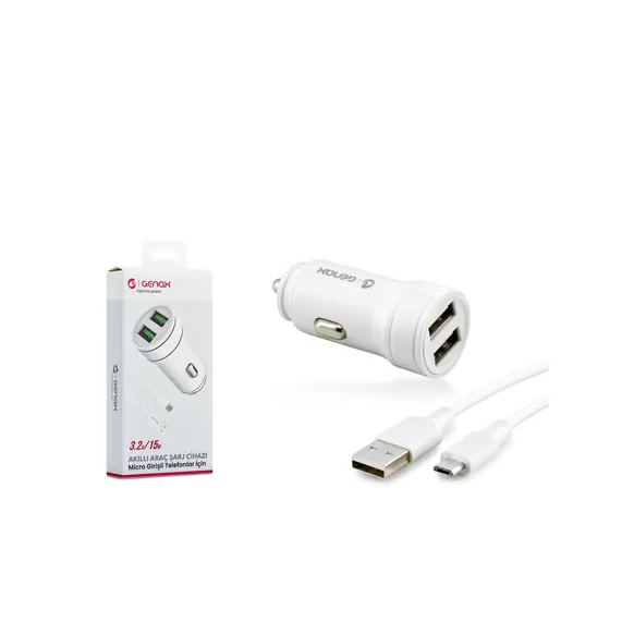 GENAX GNX015 MICRO 2USB ARAÇ ŞARJ SET 3.2A 15W ürün görseli 1