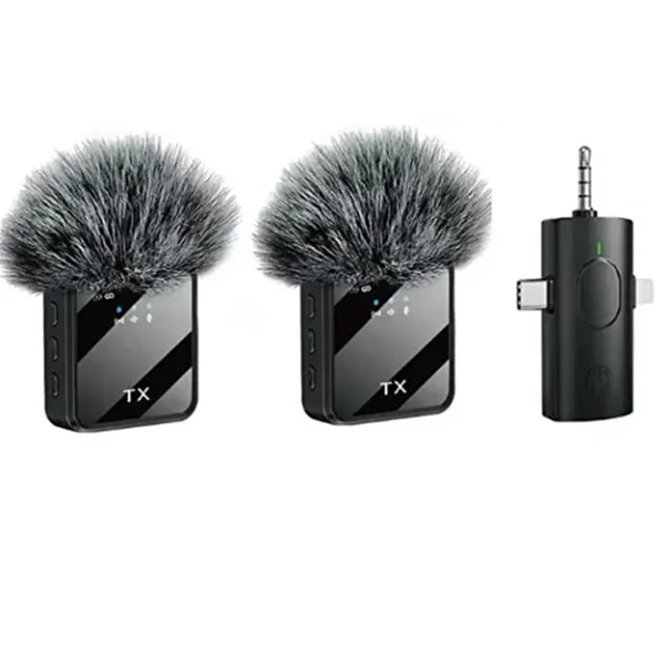 KAZEMTECH F11-2 Profesyonel 2 Lİ Kablosuz Yaka Mikrofonu 3in1 Mikrofon Type-C/Lightning/Jack ürün görseli 1