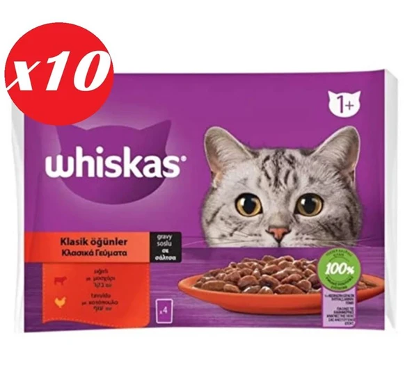 Whiskas Pouch Sos Sığır.Tav Yetiş Kedi Kon. 4x85gr Set 10'lu ürün görseli 1
