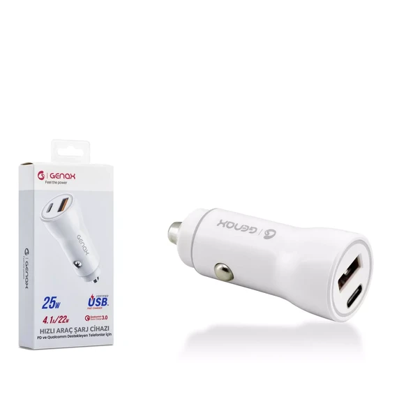 Genax GNX013 USB-C+USB Araç Pd Şarj 4.1A 25W ürün görseli 1