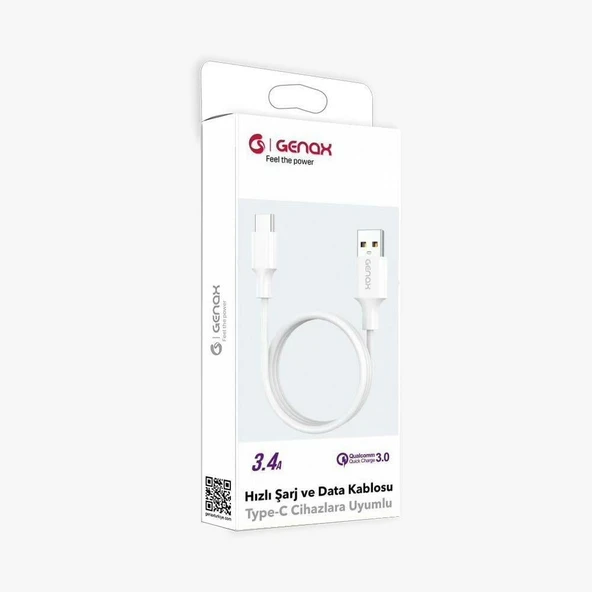 GENAX GNX034 TYPE-C (M) TO USB (M) KABLO 3.4A 1m BEYAZ ürün görseli 1