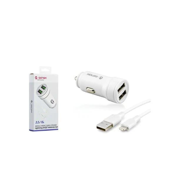 GENAX GNX016 LIGHTNING 2USB ARAÇ ŞARJ SET 3.2A 15W ürün görseli 1