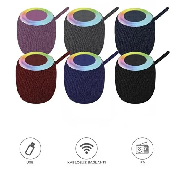 Bluetooth Hoparlör Rgb Işıklı USB FM Destekli Radyo D10 Siyah ürün görseli 1