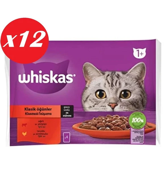 Whiskas Pouch Sos Sığır.Tav Yetiş Kedi Kon. 4x85gr Set 12'li ürün görseli 1