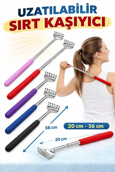 Kaymaz Saplı Renkli Teleskobik Sırt Kaşıyıcı Metal Kaşağı Uzatılabilir Sırt Kaşıma Aparatı 20-56 cm ürün görseli 1