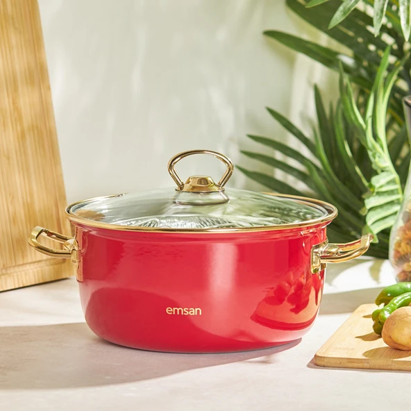 Emsan Retro 24 cm Emaye Kızartma Tenceresi Kırmızı ürün görseli 1