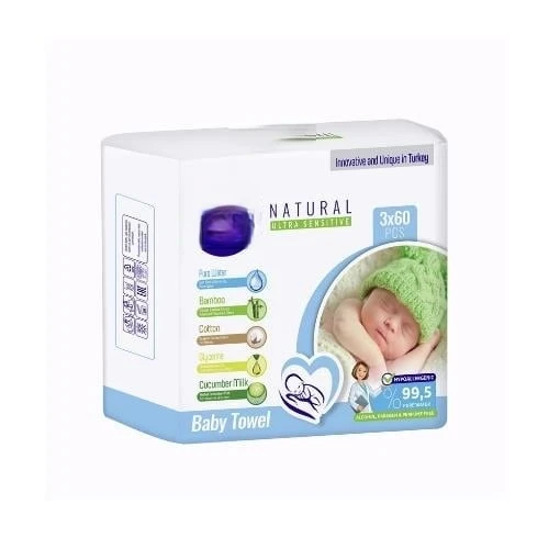Natural Islak Havlu Mendil 3x60 180 Yaprak ürün görseli 1