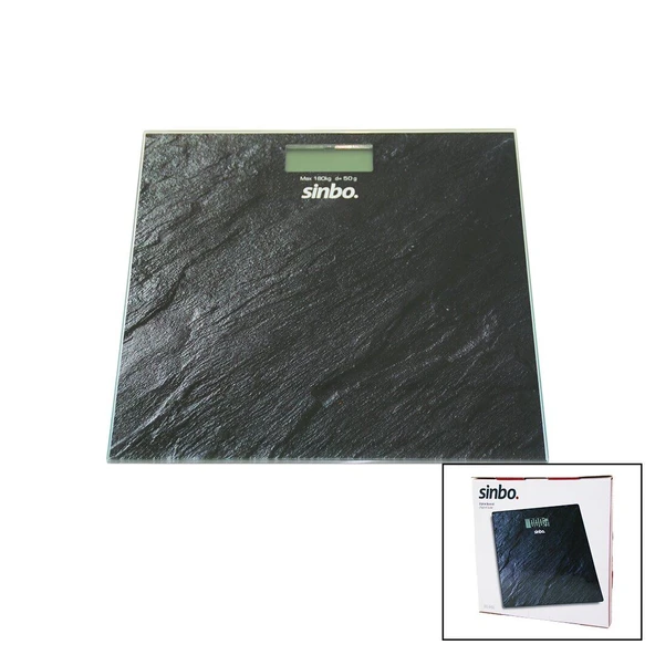 DİJİTAL - PİLLİ  CAM BANYO BASKÜLÜ  LCD EKRAN - SICAKLIK GÖSTERGELİ   180KG/50GR   26X26CM  SİNBO SBS-4450 (4915) ürün görseli 1