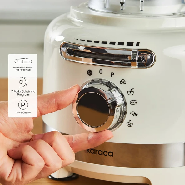 Karaca Multiblend Artisan Retro Mutfak Robotu 1000W - Cream - Resim 3