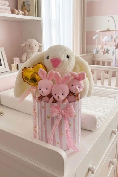 Özel Kutuda Uyku Arkadaşı Bunny Peluş Tavşan ile Kız Yeni Doğan Hediye Seti | Babyshower, Yenidoğan Hediyesi ürün görseli 1