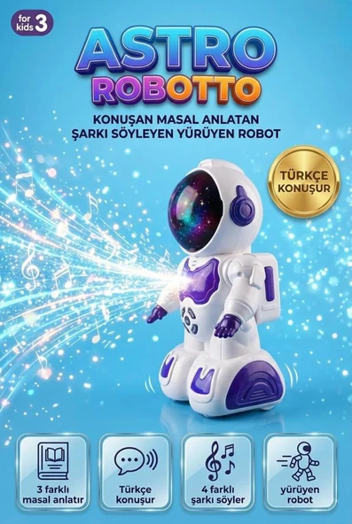Türkçe Konuşan Sesli Işıklı Müzikli 4 Farklı Şarkı 3 Farklı Masal Söyleyebilen Yürüyen Oyuncak Robot ürün görseli 1