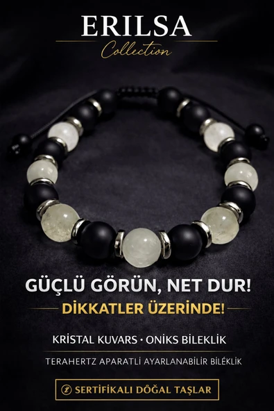Sertifikalı Oniks Kristal Kuvars Taşı Bileklik - 8 mm Doğal Taş Terahertz Aparatlı Unisex El Yapımı ürün görseli 1