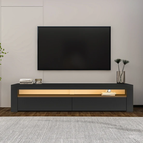Batı LED Işıklı 2 Kapaklı TV Sehpası – 150 cm – Minimal Tasarım  Antrasit ürün görseli 1