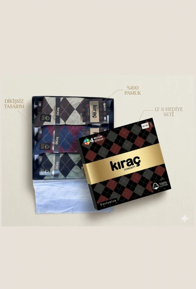 Kıraç Concept Exclusive Ekose Desenli Pamuklu Burun Dikişsiz Erkek Çorap Bileği Sıkmayan Lastik 12 Adet ürün görseli 1