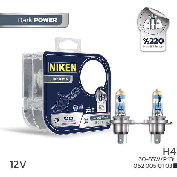 H4 12V 60/55W Halojen Ampul Dark Power P43t Gün Işığı ürün görseli 1