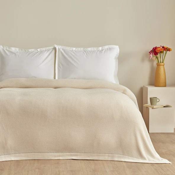 Karaca Home Cool Touch Çift Kişilik Triko Battaniye Bej ürün görseli 1