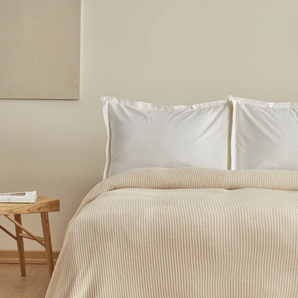 Karaca Home Cool Touch Çift Kişilik Triko Battaniye Bej - Resim 8