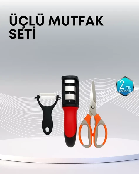 Çok Fonksiyonlu Mutfak Makas Seti - 3 Makas Bileyici ve Soyacak Dahil ürün görseli 1