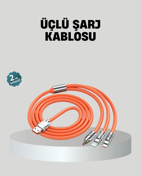 ÜÇLÜ Şarj Kablosu - Yüksek Hızlı Dayanıklı ve Uzun Ömürlü ürün görseli 1