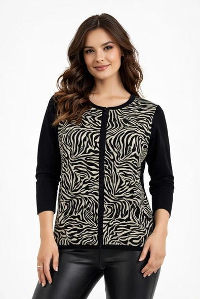Kadın Zebra Desen Triko Kazak BGL-ST05286 ürün görseli 1