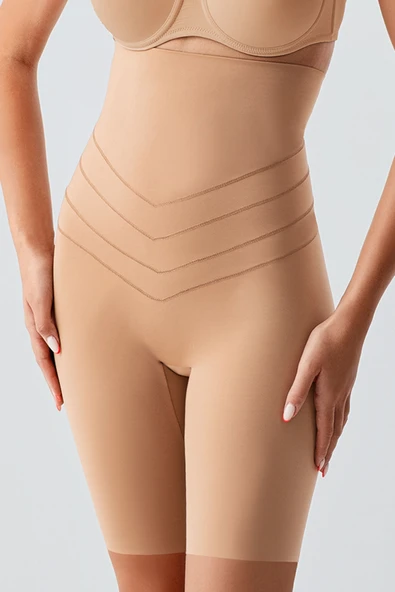 New Bra 9604 Kadın Lazer Kesim Yüksek Bel Uzun Paçalı Korse Ten ürün görseli 1