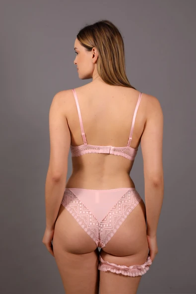 New Bra 4155 Kadın Dolgulu Dantel Detaylı Sütyen Takım Pudra ürün görseli 1