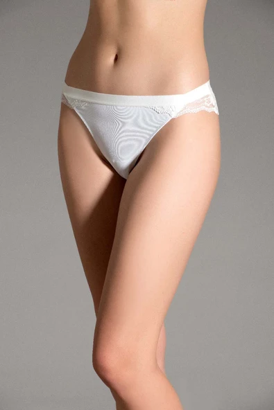 New Bra 9036 Bayan Likralı Dantel String Ekru - Resim 3