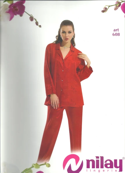Nilay 608 Kadın Saten Pijama Takımı Mürdüm ürün görseli 1