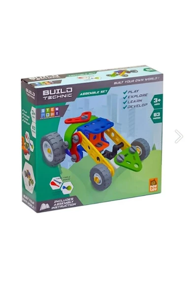 Build Technic Set, 63 Parça Tak-sök Ralli Arabası Block Yapı Seti - Resim 3