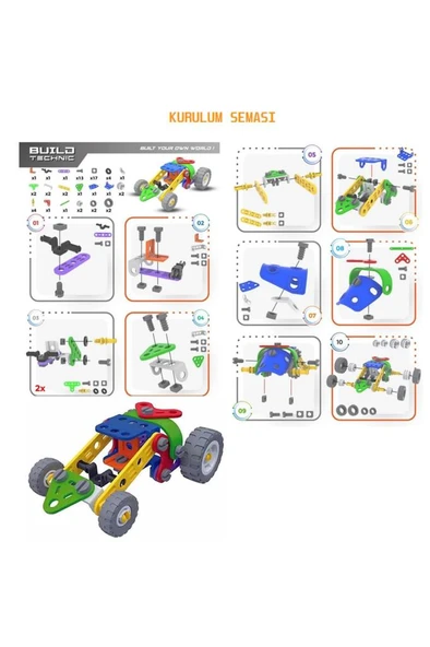 Build Technic Set, 63 Parça Tak-sök Ralli Arabası Block Yapı Seti - Resim 4