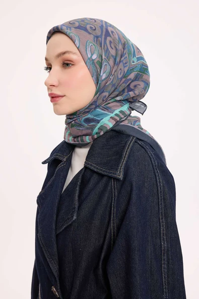Dört Mevsim Antik Motif Viskon Velora Eşarp 6420 ürün görseli 1