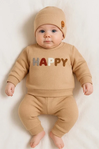 Happy Nakışlı 2'li Pamuklu Erkek Bebek Takım ürün görseli 1